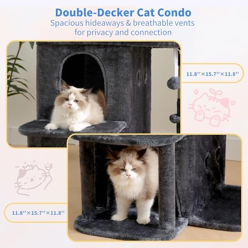 Heybly 26.3" Cat Tree for Large Cats with Big Perch & Dual Condos HCT204SG - Image 6