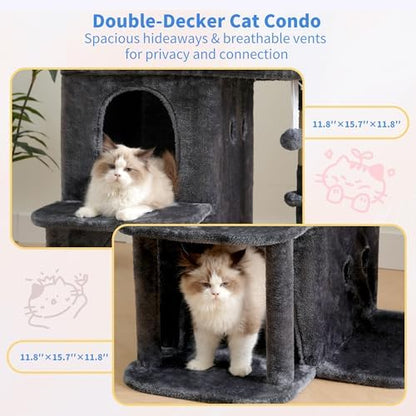 Heybly 26.3" Cat Tree for Large Cats with Big Perch & Dual Condos HCT204SG - Image 6