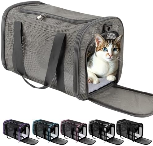 Cat Carrier, Soft-Sided Pet Carrier Bag, Breathable Mesh, Black (Grey, 17 * 11 * 11) by Unknown