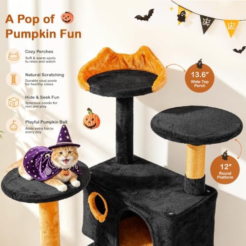 Yaheetech 54in Gothic Cat Tree, Multilevel Indoor Halloween Cat Tower - Image 4