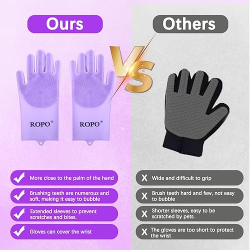 ROPO silicone gloves for pet grooming, multi-functional gloves for pet hair shedding, bathing, and massage (Purple) - Image 7