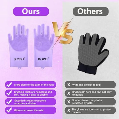 ROPO silicone gloves for pet grooming, multi-functional gloves for pet hair shedding, bathing, and massage (Purple) - Image 7