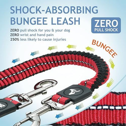 Kruz Double Dog Leash for Two Dogs (Width - 5/8”, Length 14”-27”) Dual Leash Coupler with Tangle-Free Swivel, Shock-Absorbing Reflective Bungee for Comfortable Walking & Training (Red, Small) - Image 3