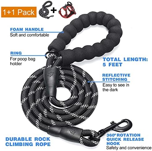 tobeDRI No Pull Dog Harness Adjustable Reflective Oxford Easy Control Medium Large Dog Harness with A Free Heavy Duty 5ft Dog Leash, Black/Red, XL - Image 2