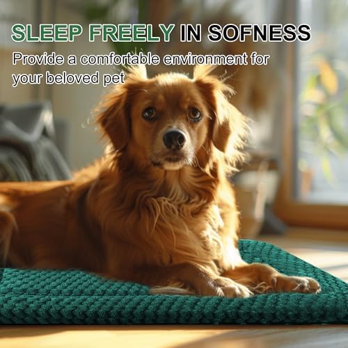 Dog Bed Crate Mat, Soft Durable Washable Anti-Slip Kennel Pad for Dogs & Cats, Reversible (Dark Green, L(35"*23"*1.5")) - Image 3