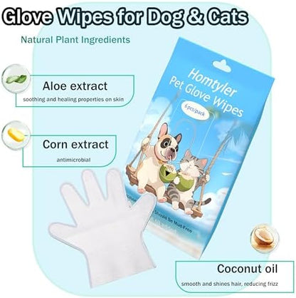 Homtyler Dog Wipes & Cleaning Gloves 2-in-1 for Dogs and Cats, Extra-Thick Pet Wipes with Coconut Oil for Lick-Safe Paws, Eyes, Ears & Body, Rinse-Free Waterless Bath for Deodorizing&Cleansing, 18 PCS - Image 2
