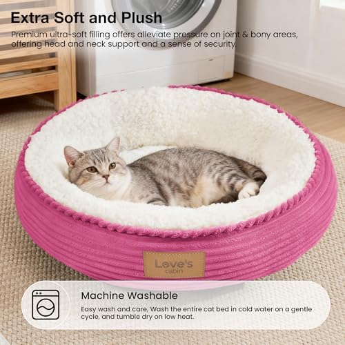 Love's cabin Round Donut Cat and Dog Cushion Bed, 20in Pet Bed for Cats or Small Dogs, Anti-Slip & Water-Resistant Bottom, Super Soft Durable Fabric Pet beds, Washable Luxury Bed Hot Pink - Image 7
