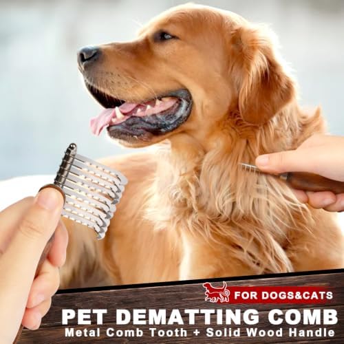 Dog Dematting Comb with Wooden Handle Undercoat Rake for Dogs - Image 2