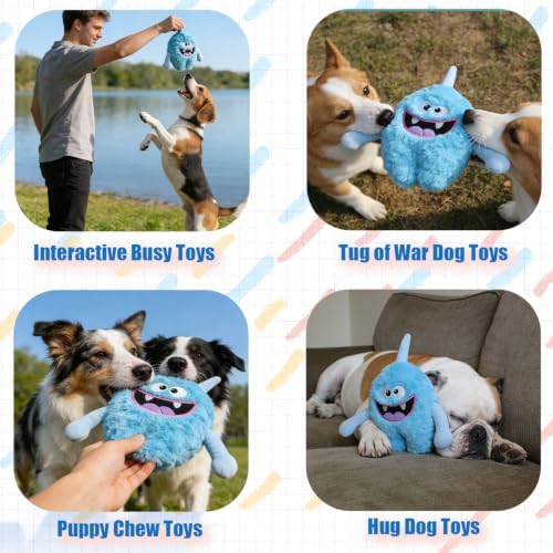 Monster Stuffed Squeaky Dog Toy, Crinkle Dog Plush Toy, Light Blue - Image 3