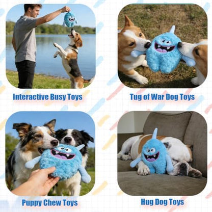 Monster Stuffed Squeaky Dog Toy, Crinkle Dog Plush Toy, Light Blue - Image 3