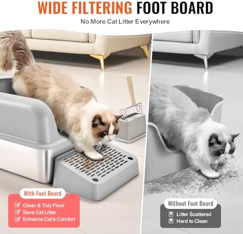 VEVOR Stainless Steel Cat Litter with Lid, XL Extra Large Enclosed Cat Litter Box for Big Cats, High Sides Metal Litter Box, Anti Leakage,Odor-Free & Easy Cleaning,Include Scoop & Foot Board - Image 5