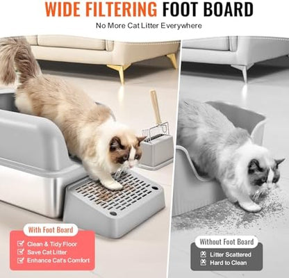 VEVOR Stainless Steel Cat Litter with Lid, XL Extra Large Enclosed Cat Litter Box for Big Cats, High Sides Metal Litter Box, Anti Leakage,Odor-Free & Easy Cleaning,Include Scoop & Foot Board - Image 5