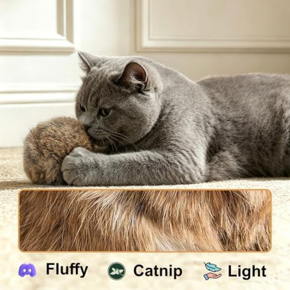 Large Rabbit Fur Cat Toy Ball 5-Inch, Soft Fluffy Catnip Ball for Indoor Cats, Furry Interactive Toy to Stimulate Hunting Instinct, Chase & Pounce Play, 1 Piece - Image 4