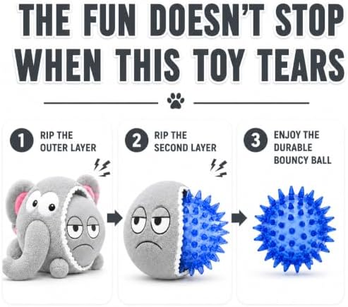 Dog Toy for Aggressive Chewers | No Stuffing Crinkle Plush 3-in-1 Elephant - Image 6
