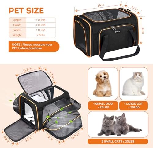 Pet Carrier, Large Soft Sided Expandable Travel Carrier with Steel Frame, Anti-Scratch Mesh, Removable Fleece Pad and Pockets for Cats, Dogs and Small Animals up to 15 lbs (Black, 4 Sides Expandable) - Image 5