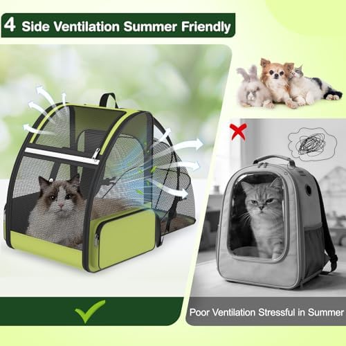 Cat Backpack Carrier for Travel Hiking: Expandable Foldable Breathable Mesh Soft Sided Ergonomic Design Small Dog Puppy Kitty up to 15lbs Camping Outdoor Green - Image 4