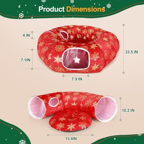 Cat Tunnel Bed for Indoor Cats, L Christmas Tree Skirts Washable Warm Soft Indoor Cat Donut Tunnel, Multifunctional Cat Interactive Playground Toys for Felines Pet Christmas Tree Decoration - Image 4