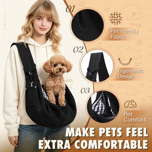 Pet Sling Carrier Bag, Hands-Free Shoulder Strap, for Small Dogs and Cats, Black (Black) (Black) - Image 2