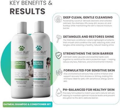 Lillian Ruff PRO Formula Deodorizing Oatmeal Dog Shampoo & Conditioner Set - Calm Itching & Allergies, Ultra-Nourishing Dry Skin Relief - Oatmeal, Aloe, Coconut Oil, Lavender & Provitamin B5, USA Made - Image 3