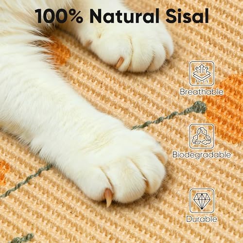 FUKUMARU Sisal Cat Scratching Mat, 23.6 x 15.7 Inch Cat Scratch Pad, Flower - Image 3