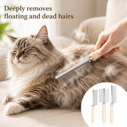 3 Pcs Metal Dog Grooming Comb with Wooden Handle for Grooming Matting - Image 4