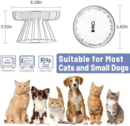 Cat Bowls, Elevated Bowl, Raised Ceramic Dish with Metal Stand, Pet Water or Food Feeding Station for Indoor Cats, Kitten,Dishwash Safe - Image 3