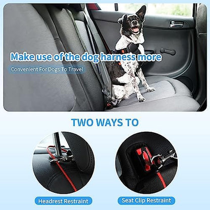Dog Seat Belt Harness for Car,2pcs Dog Seatbelt of Coated Wire Leash Safety Restraint,No Chew Tether Cable Vehicle Dogs Accessories,Double Clips & Latch (2 Pack Red+Blue, 32 inch/80 CM) - Image 2