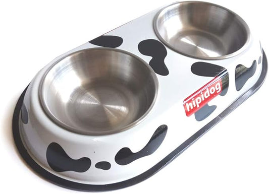 Spot Pattern Round Stainless Steel Dog and Cat Food Double Bowl Drinking Bowl Pet Supplies with Metal Anti Slip Base (XL-Round-Pattern)