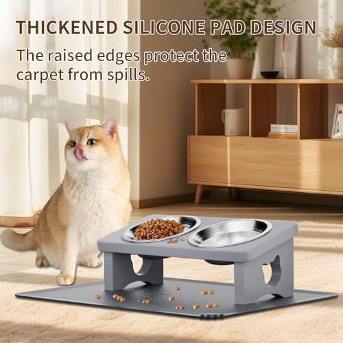 Elevated Cat Bowls with 15° Tilted Solid Wood Stand,Slate Grey - Image 6