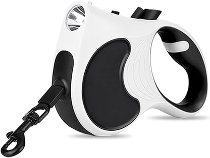 Retractable Dog Leash with Flashlight, 16ft Dog Walking Leash for Dogs up to 77lbs, 360° Tangle-Free Nylonup Leash, Anti-Slip Handle -White