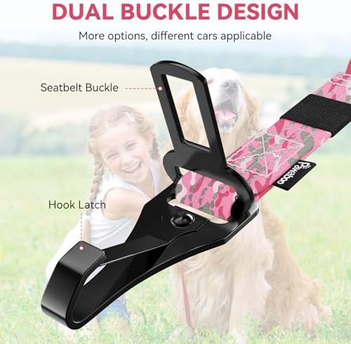 Pawaboo 2Pack Dog Car Seatbelt, 3-in-1 Dog Tether with Buckle & Hook Latch - Image 3
