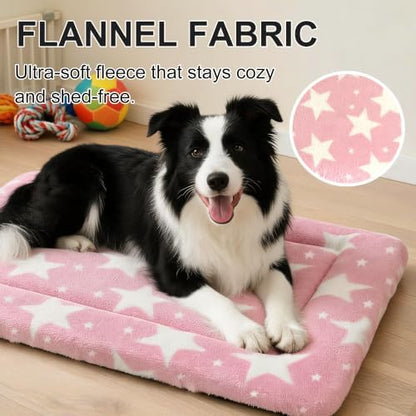 Dog Bed Mat, Reversible Crate Pad & Durable Dog Bed - Machine Washable Kennel Mat with Ultra Soft for Medium Dogs (Big&Small Stars Pink, 30" L*20" W*1.5" Th) - Image 3