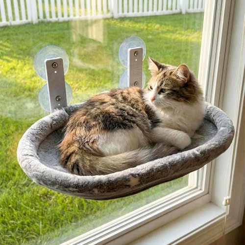 Cat Window Perch Hammock - Glow in the Dark Cordless Foldable Pet Bed with Sturdy Metal Frame & Strong Suction Cups, Star Print Resting Seat for Indoor Cats with Removable Washable Cover by Unknown