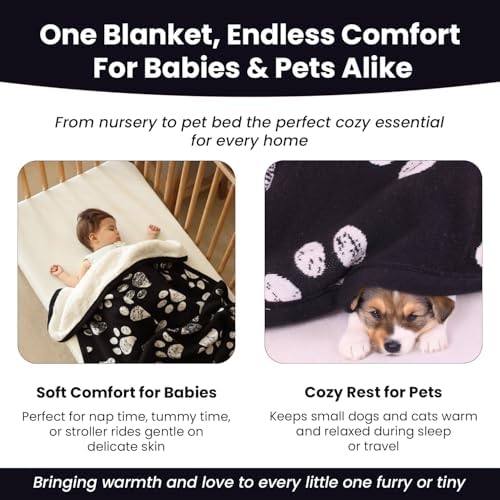 Organic Cotton Pet Blanket 30x40, Sherpa, Beige Jacquard Paw - Image 3