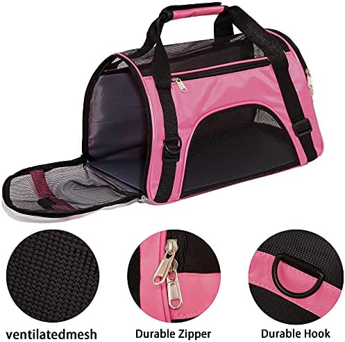 MuchL Cat Carrier for Cats Soft-Sided Travel Pat Carrier for Cat with Wooden Padding Board Airline Approved Lightweight Comfortable Cat Bag for Puppy Small Pets (Small, Pink) - Image 4