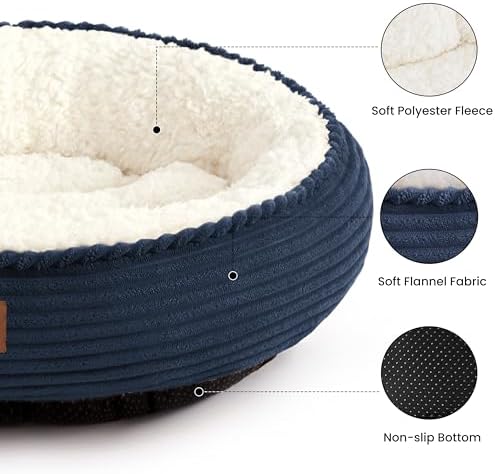 Love's cabin Round Donut Cat and Dog Cushion Bed, 30in Pet Bed for Medium or Large Dogs, Anti-Slip & Water-Resistant Bottom, Soft Durable Fabric Pet Beds, Washable Calming Cat Bed, Navy Blue - Image 2