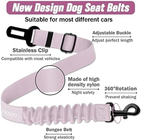 COOYOO Dog Seat Belt,3 Piece Set Retractable Dog Car Adjustable Seatbelts for Vehicle Nylon Pet Safety Heavy Duty & Elastic & Durable Car Harness for Dogs - Image 3