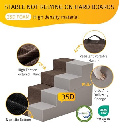ABCPET Dog Stairs for High Bed, Dog Steps for Bed Couch Sofa, 35D Foam Extra Wide Pet Steps for Small Dogs and Cats, Pet Stairs with Non-Slip Bottom Brown, 4 Steps - Image 6