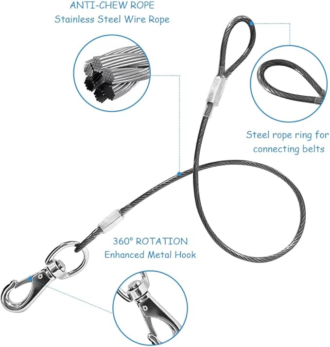 Chew Proof Dog Leash - 2Pack Metal Cable Lead,No Tangle Multiple Dog Leashes for Small and Medium Dogs- Heavy Duty Leash Extender for Collars & Harnesses(Black+Purple, 20in/50cm)