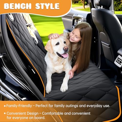 Dog Car Seat Cover for Back Seat 100% Waterproof, Long-Lasting and Soft Nonslip Backseat Cover for Cars, SUVs and Trucks, 600D Oxford Fabric, Black-Orange, Standard (54" W x 59" L) - Image 3