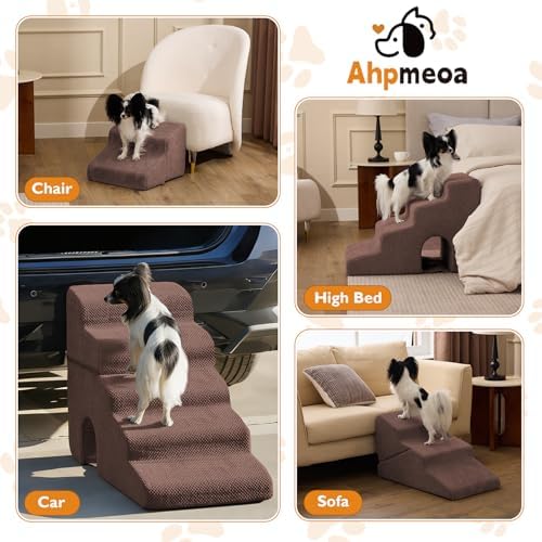 Ahpmeoa Dog Stairs for Bed 19.5’’ H, 4-Step Dog Steps for High Bed, Brown - Image 6