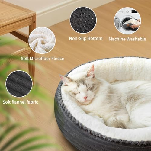 Zerbuger 20in Dark Grey Round Dog Bed Sofa for Dogs Cats, Machine Washable - Image 5