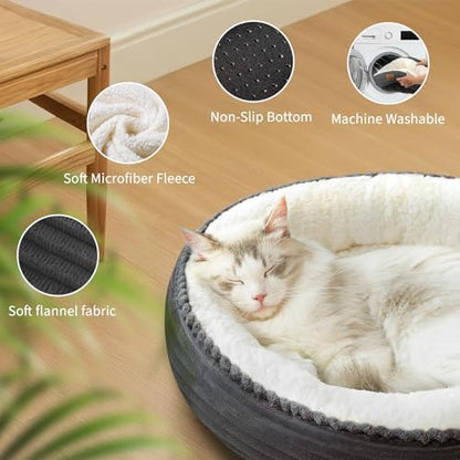 Zerbuger 20in Dark Grey Round Dog Bed Sofa for Dogs Cats, Machine Washable - Image 5