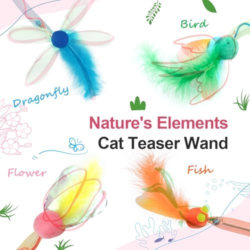 SONGWAY Cat Rainbow Wand Toy - Rainbow Cat Feather Toys with Bells, Colorful Mesh Teaser Wand with Feather Tail, Interactive Toys for Indoor Cats Kittens, Mixed Colors - Image 4