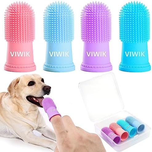 VIWIK 4Pack Dog Toothbrush Kit - Cat Finger Toothbrush for Medium to Large Dogs & Puppies, Dental Care & Teeth Cleaning by VIWIK