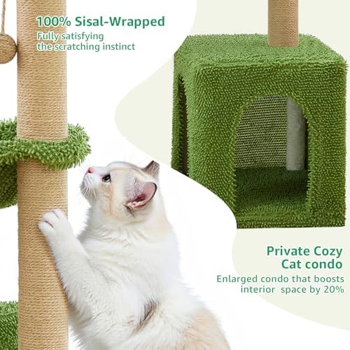 Woochpet Large Cat Tree for Indoor Cats, Multi-Functional Comfy Cat Bed-48in Tall Cat Tower with Scratching Post, Cozy Hammock for Kittens and Adult Cats, Cute Condo with Toy - Image 5
