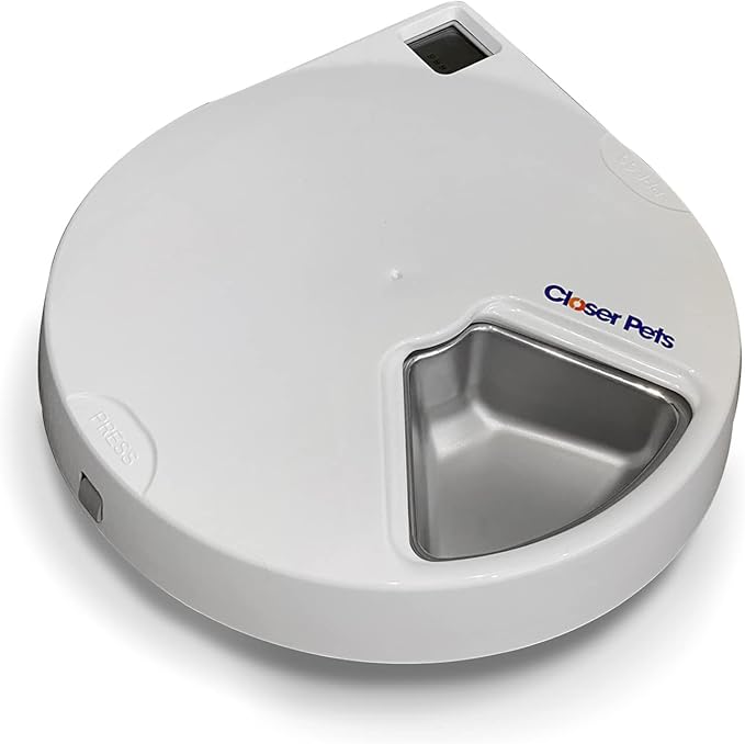 Closer Pets C500 5 Bowl Digital Timer-Controlled Automatic Pet Feeder - 5-Meal Feeder with Stainless Steel Bowl and Ice Packs, Wet or Dry Food, 5 Meals Up to 0.73 lb Each, White