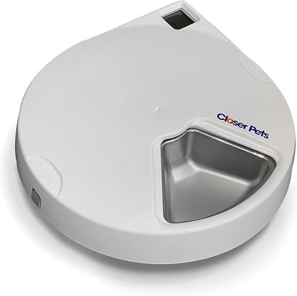 Closer Pets C500 5 Bowl Digital Timer-Controlled Automatic Pet Feeder - 5-Meal Feeder with Stainless Steel Bowl and Ice Packs, Wet or Dry Food, 5 Meals Up to 0.73 lb Each, White