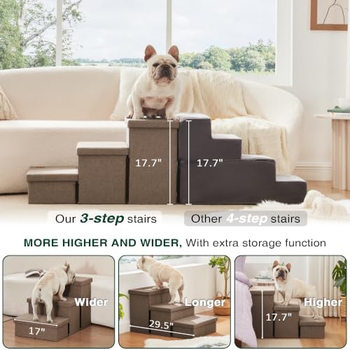 Love's cabin Dog Stairs for High Bed, Foldable Pet Stairs for Small Medium or Large Dogs Puppy with Storage for Bed or Couch, Cat Dog Steps Ramp with Zip up to 200 lbs, Light Brown, 3 Steps - Image 3