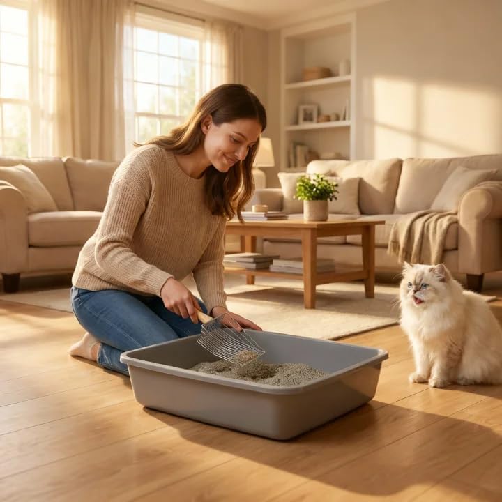WePet Premium Metal Cat Litter Scoop, 5X Faster Speed Sifter, Heavy Duty Steel Kitty Scooper, Beech Wood Handle, for All Litter Types, Silver - Image 5